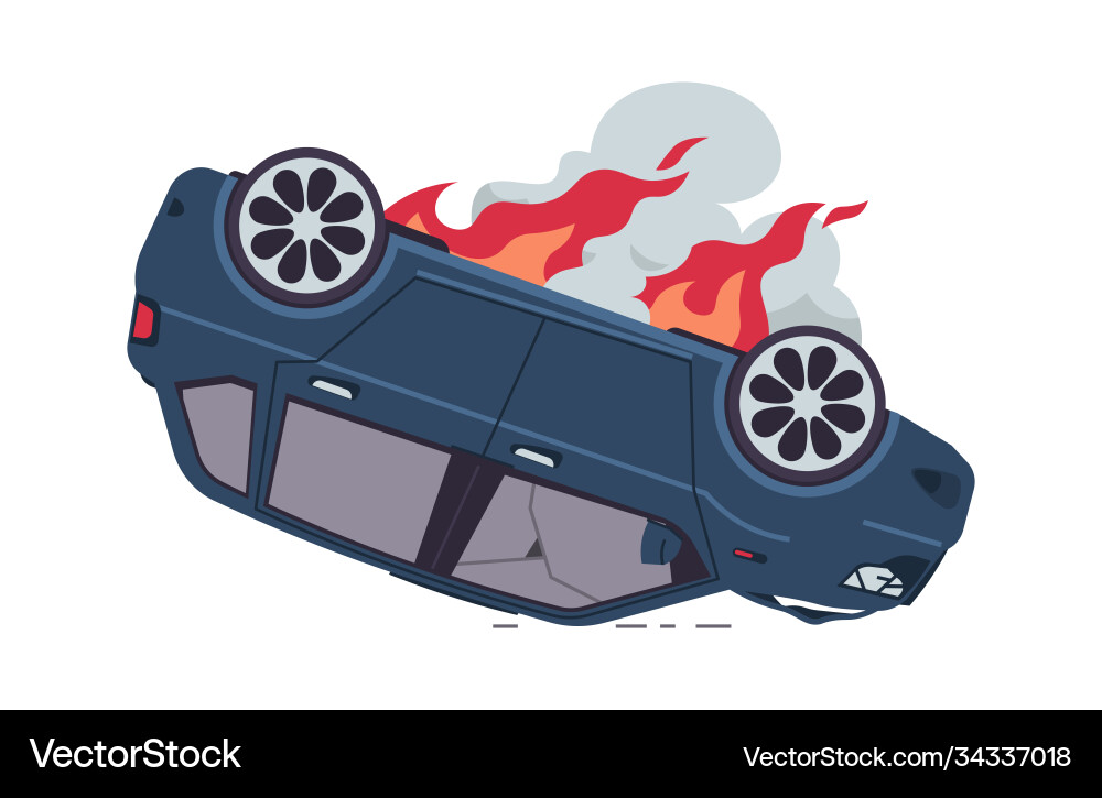 Burning car automobile crash auto accident Vector Image