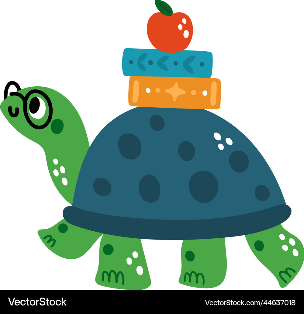 Cute Turtle with Books - Learning Character Vector Image