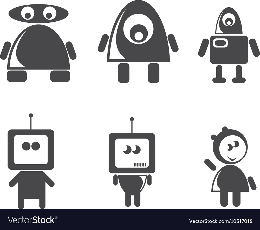 Flat design style robots and cyborgs