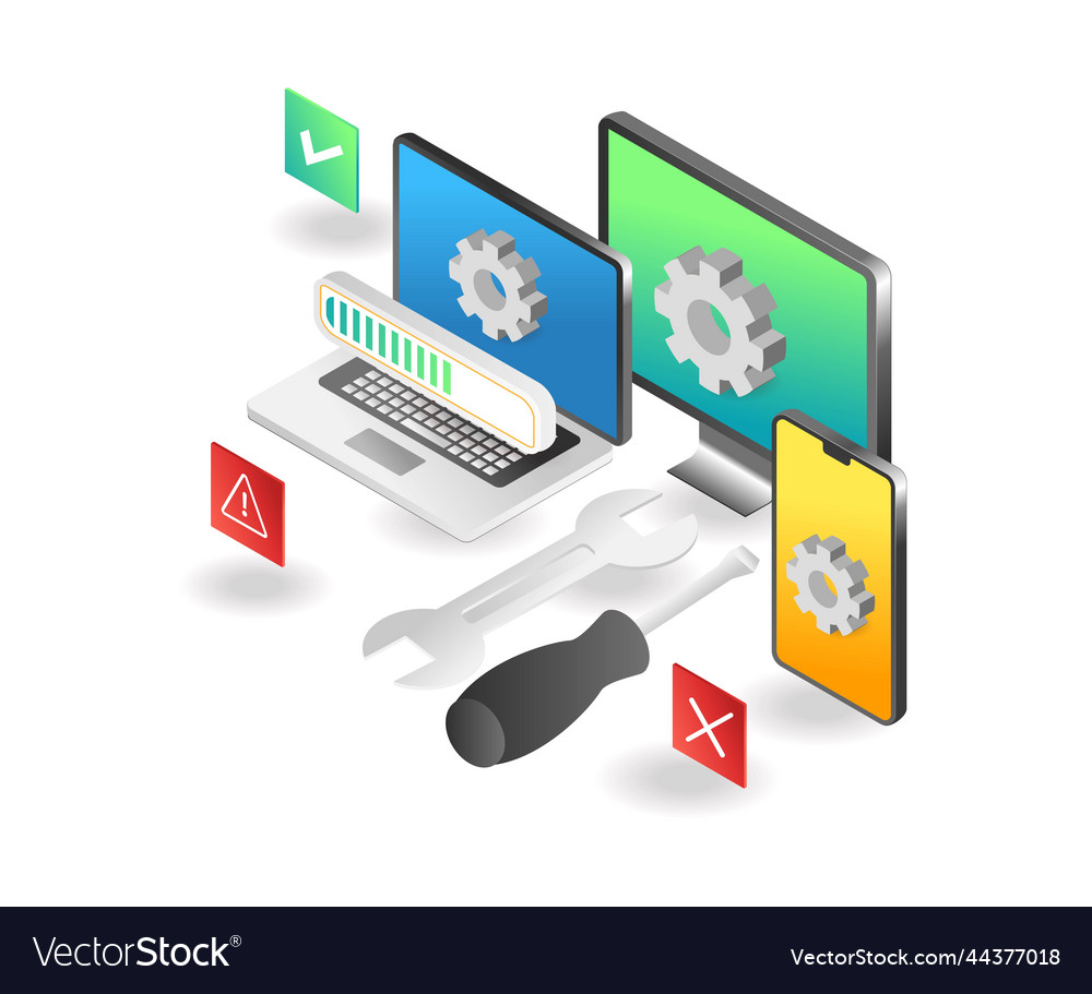 Flat isometric concept website application vector image Flat isometric concept website application