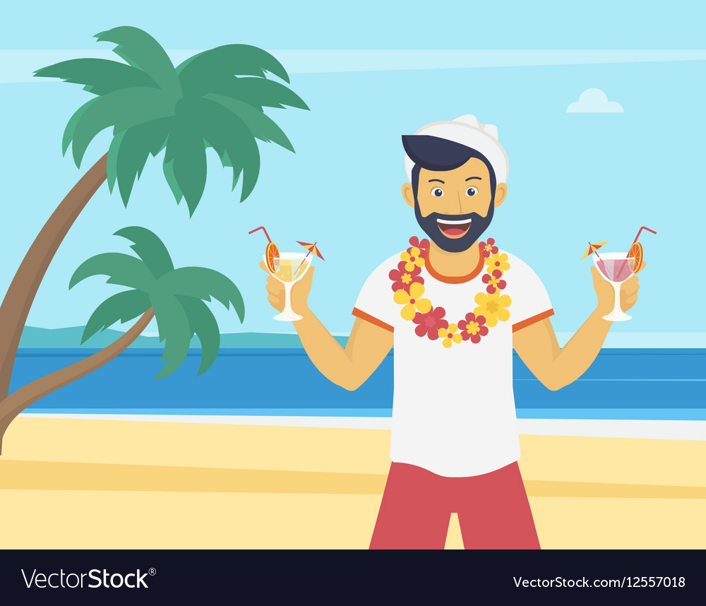 Happy young man enjoying and drinking cocktails Vector Image