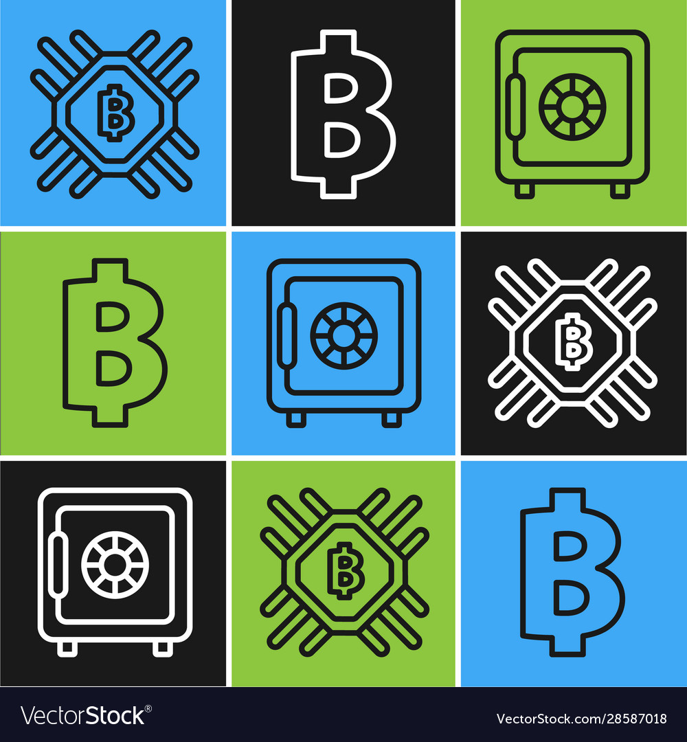 Set line cpu mining farm safe and cryptocurrency vector image Set line cpu mining farm safe and cryptocurrency