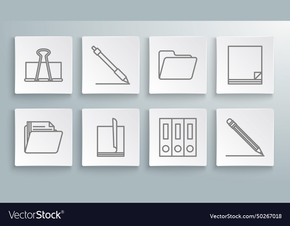 Set line document folder pen file vector image Set line document folder pen file