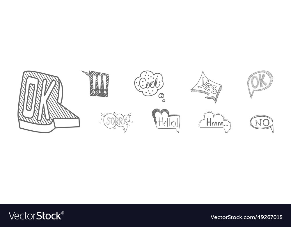 Sketch speech bubble with cool text set vector image Sketch speech bubble with cool text set