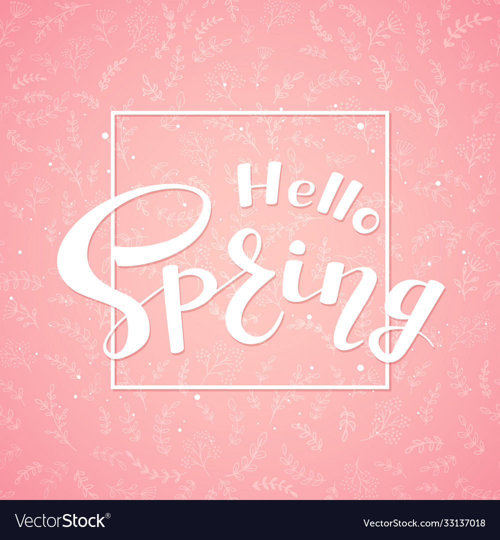 Text hello spring on pink background vector image Text hello spring on pink background