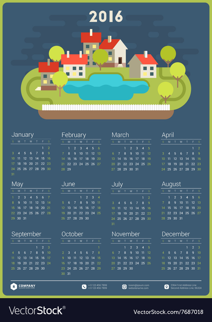 Wall calendar poster for 2016 year design print Vector Image