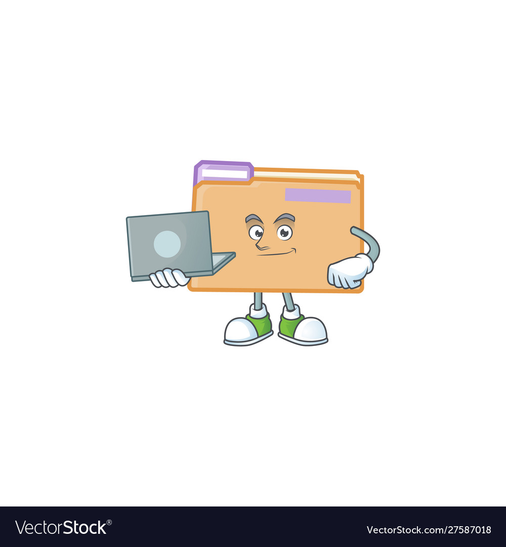With laptop folder for saving a file document vector image With laptop folder for saving a file document