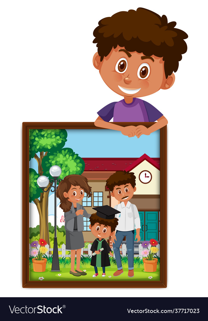 Cartoon character a boy holding his graduation