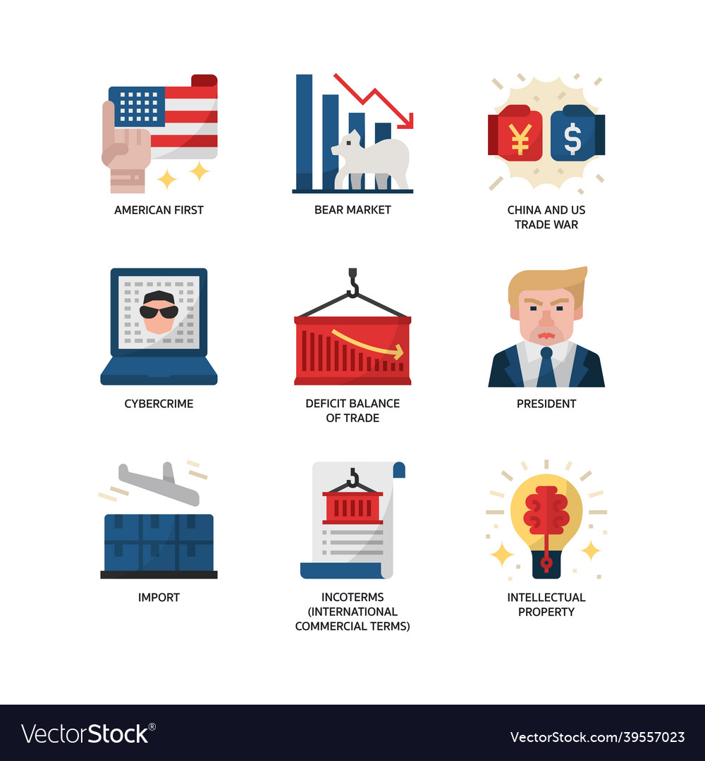 China And Us Trade War Icon Set Royalty Free Vector Image China And Us Trade War Icon Set Royalty Free Vector Image