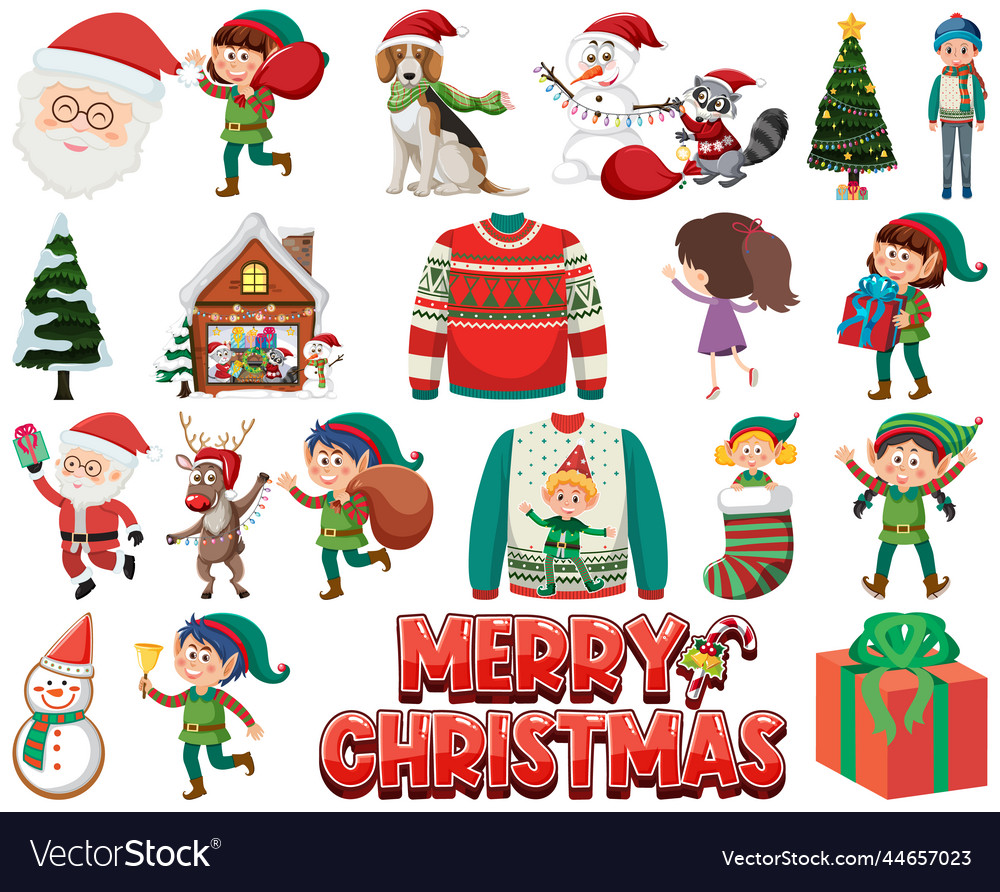 Christmas characters and elements set vector image Christmas characters and elements set