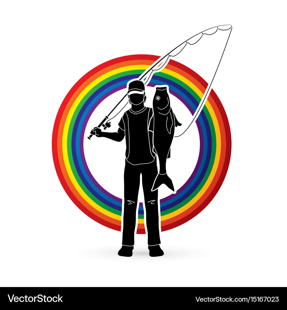 Fisherman standing and show big fish Royalty Free Vector