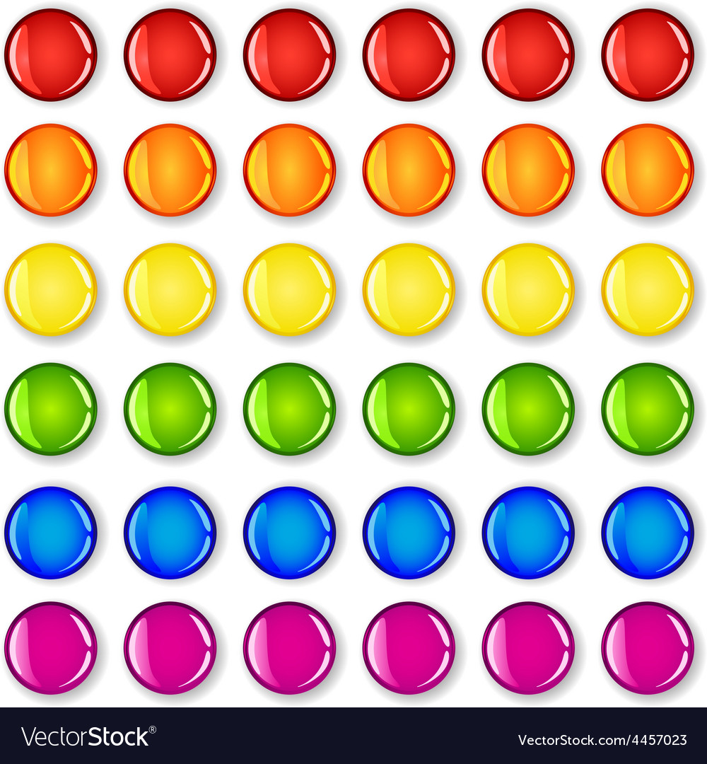 Glossy buttons with shadows in rainbow colors