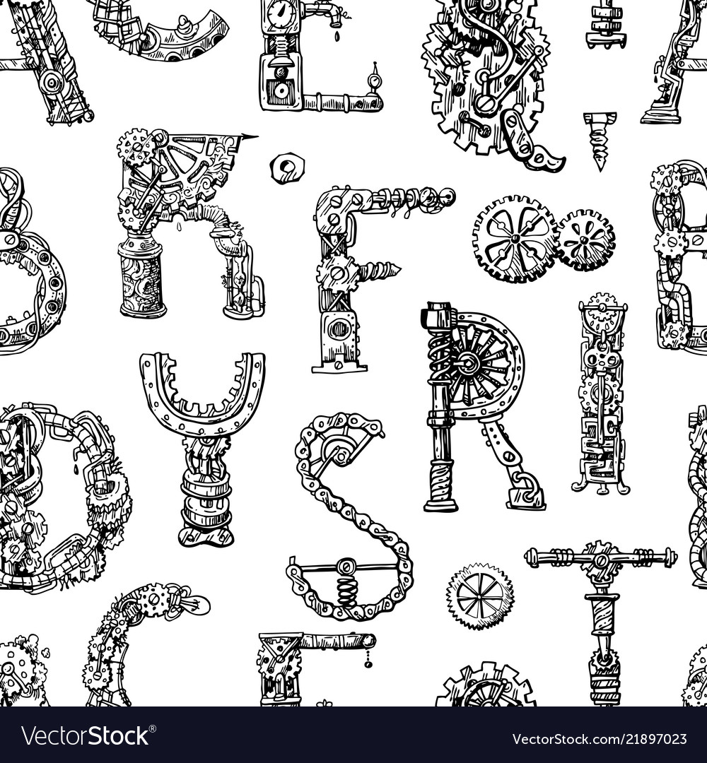 Hand drawn seamless pattern with mechanical vector image Hand drawn seamless pattern with mechanical