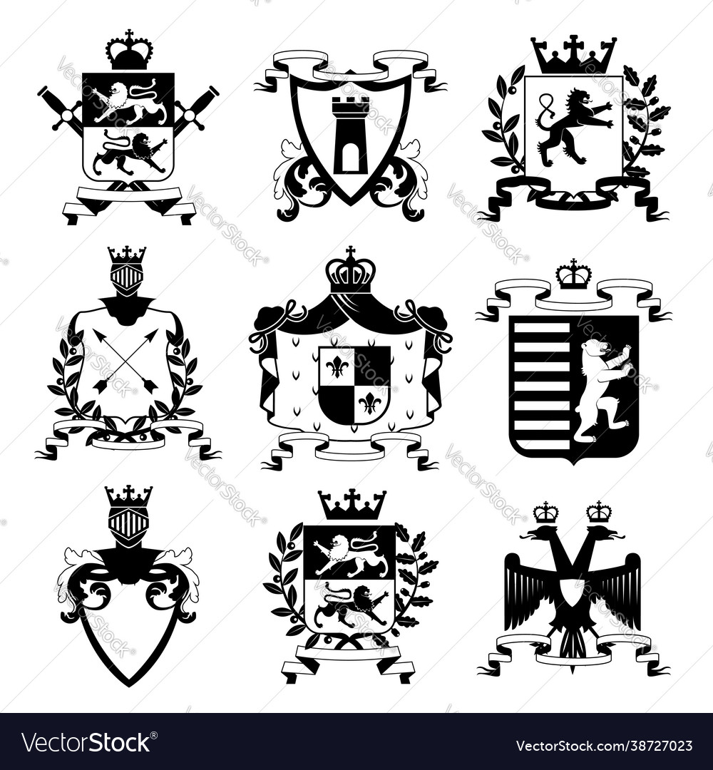 Heraldic emblems design black icons collection Vector Image