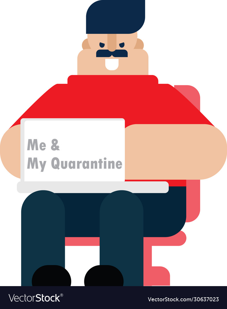 Man with laptop quarantine cartoon