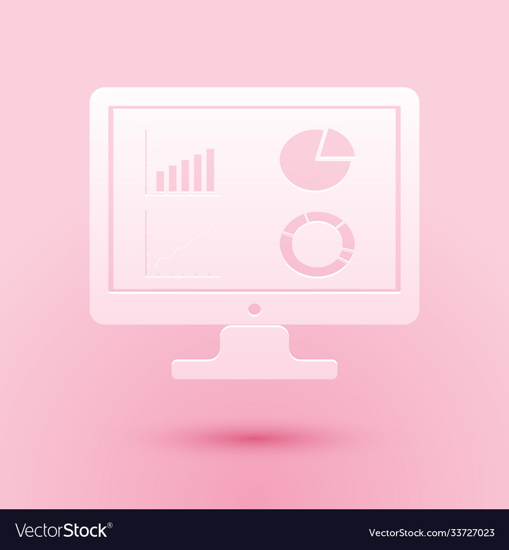 Paper cut computer monitor with graph chart icon vector image Paper cut computer monitor with graph chart icon