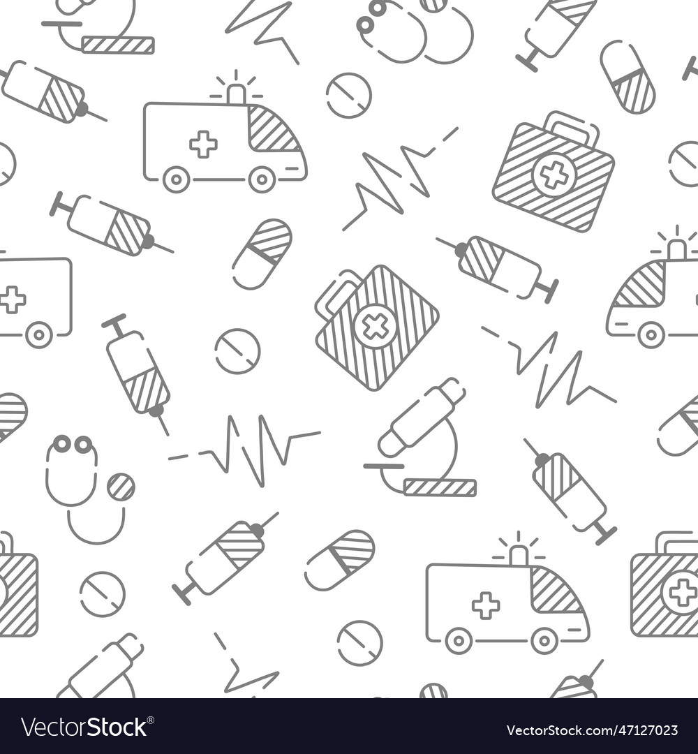 Seamless pattern with outline icons medicine