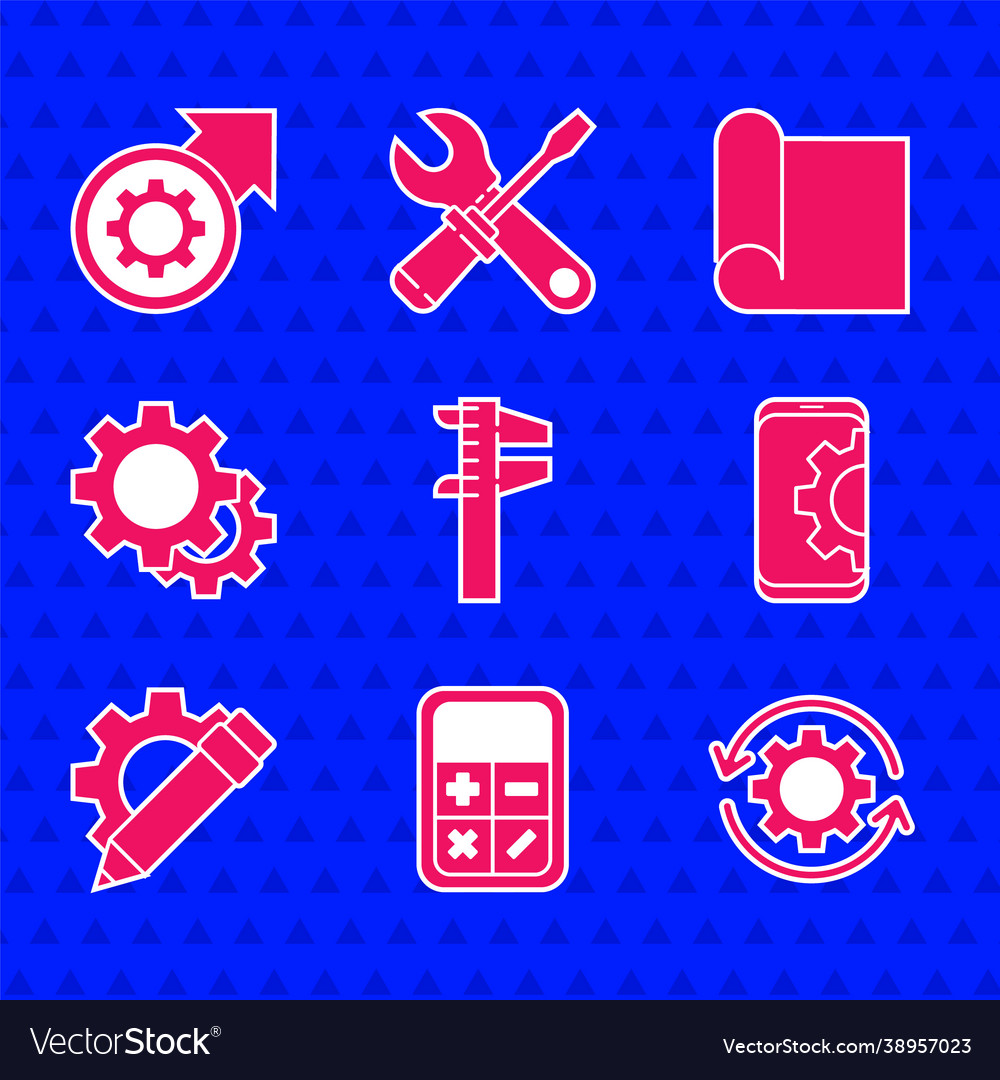 Set calliper or caliper and scale calculator vector image Set calliper or caliper and scale calculator