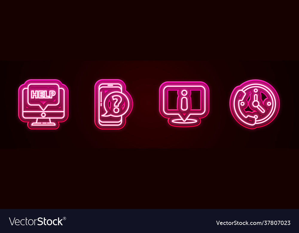 Set line computer monitor and help mobile phone vector image Set line computer monitor and help mobile phone