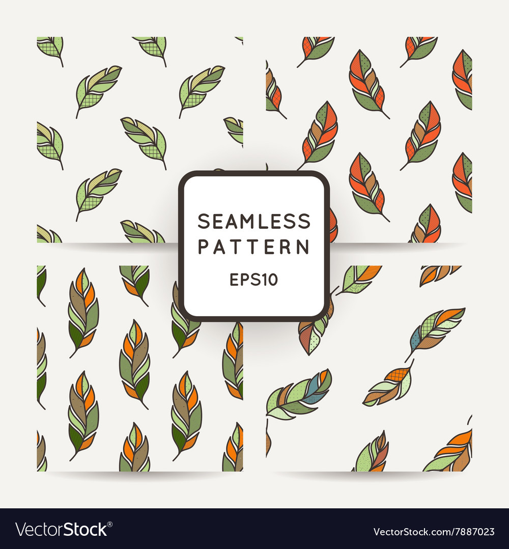 Set of seamless pattern feathers doodle