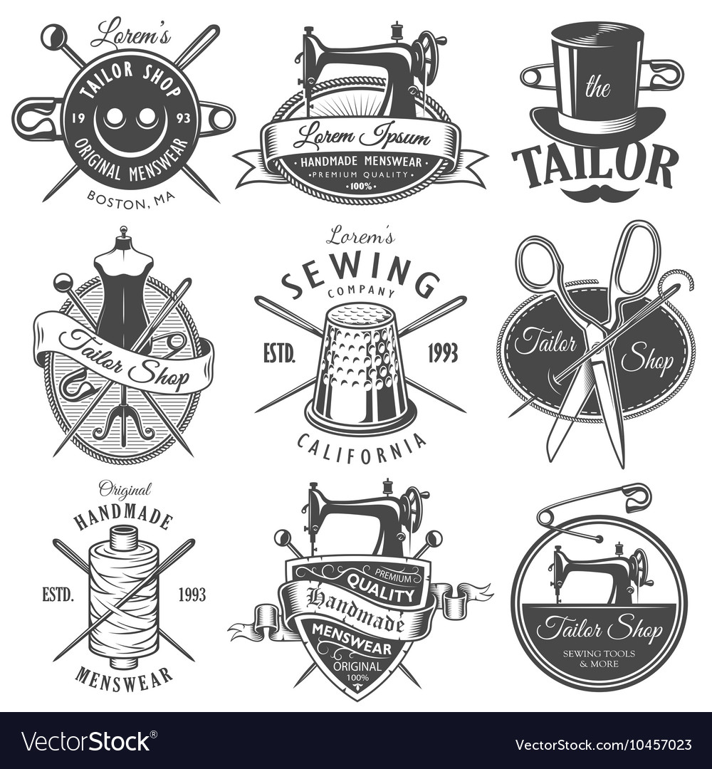 Set vintage monochrome tailor emblems Royalty Free Vector