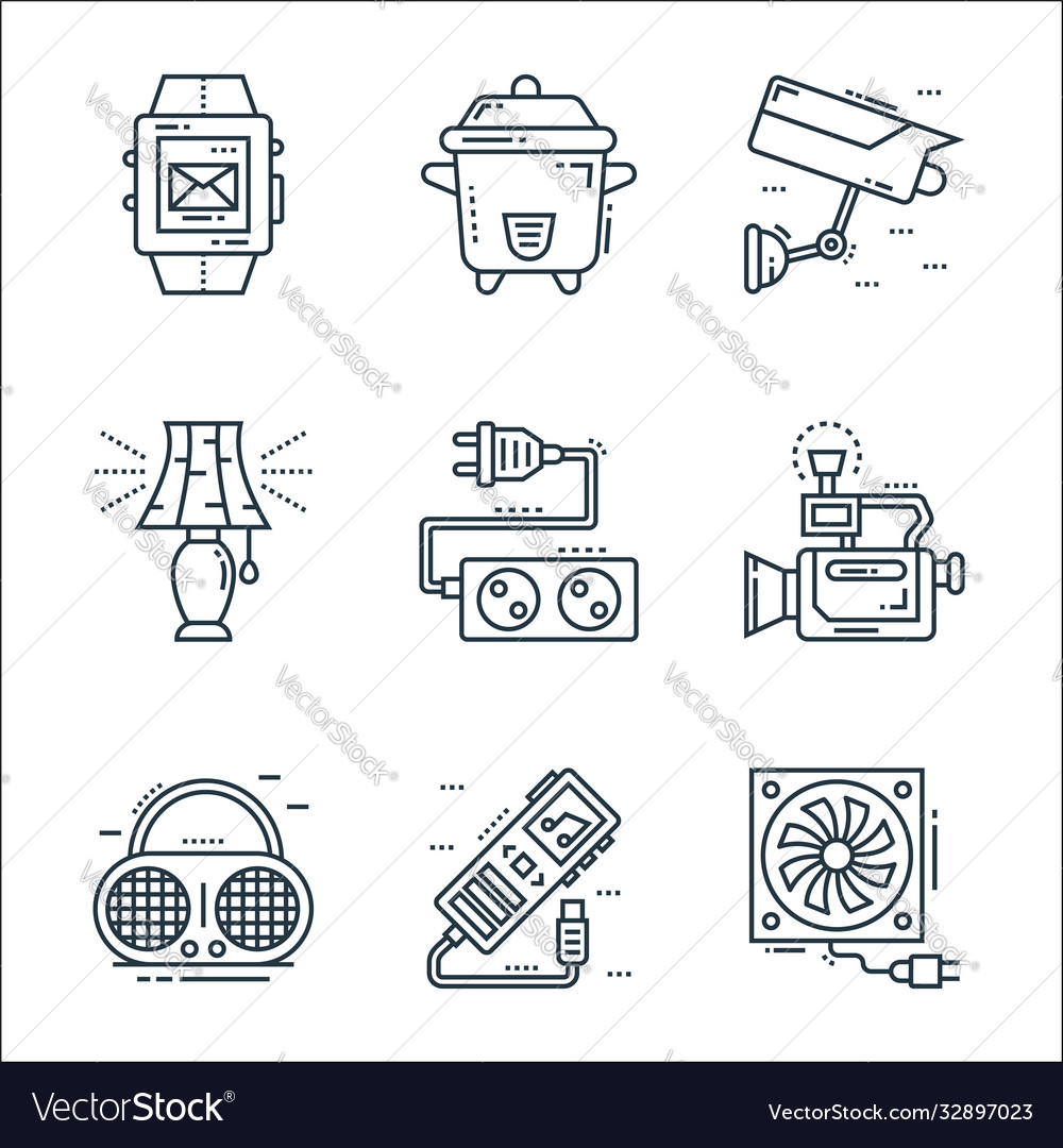 Technology devices line icons linear set quality