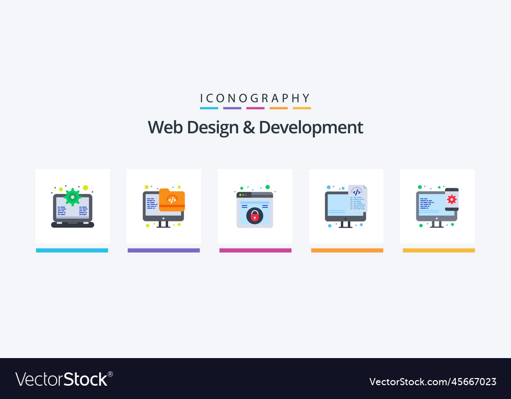 Web design and development flat 5 icon pack