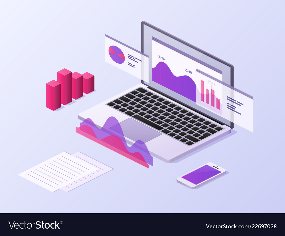 Business app isometric concept 3d laptop Vector Image