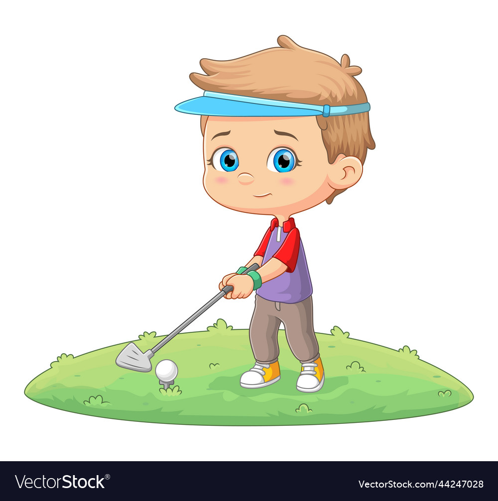 Cool boy is playing golf in the golf course Vector Image