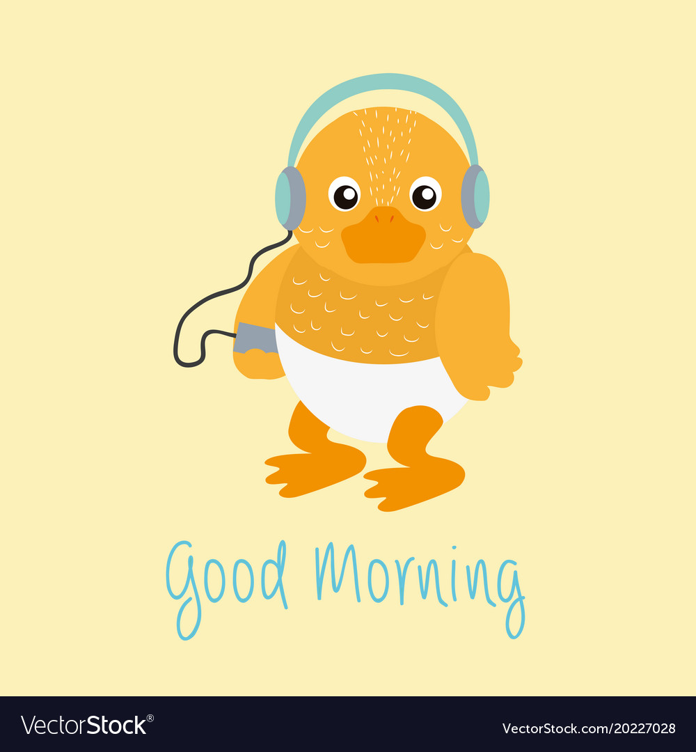 Good Morning Message With Baby Duck Cartoon Vector Image