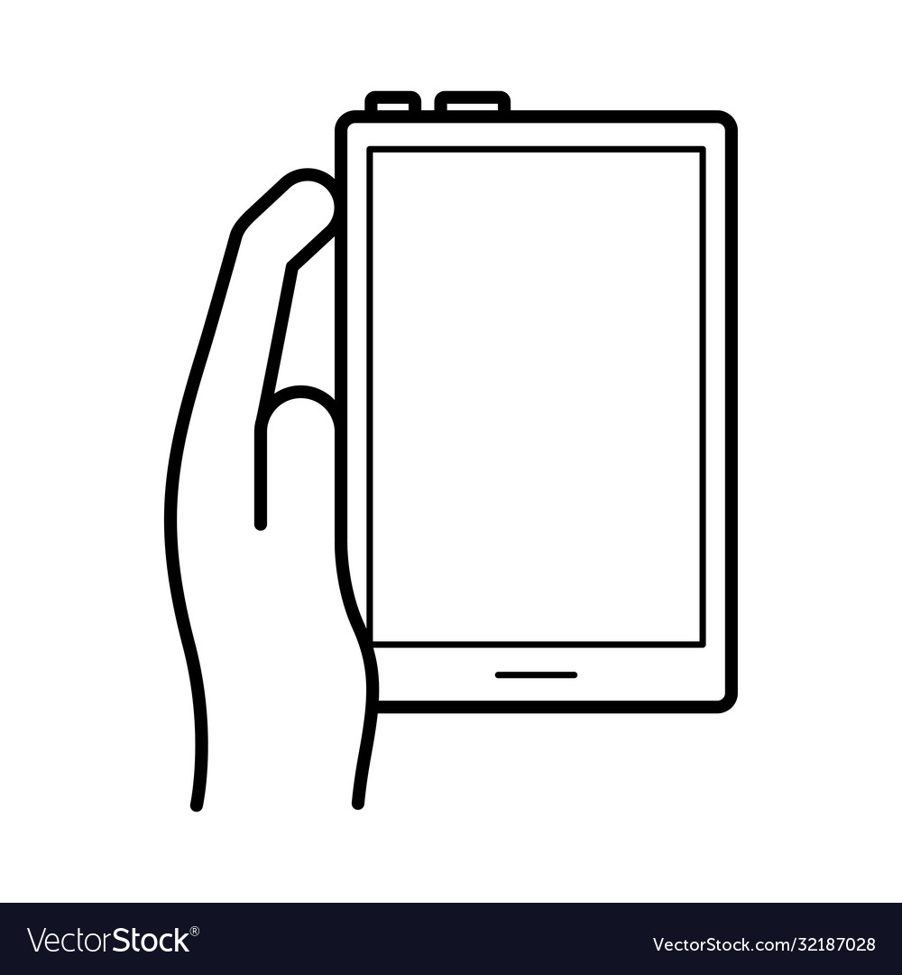Hand using smartphone device line style icon