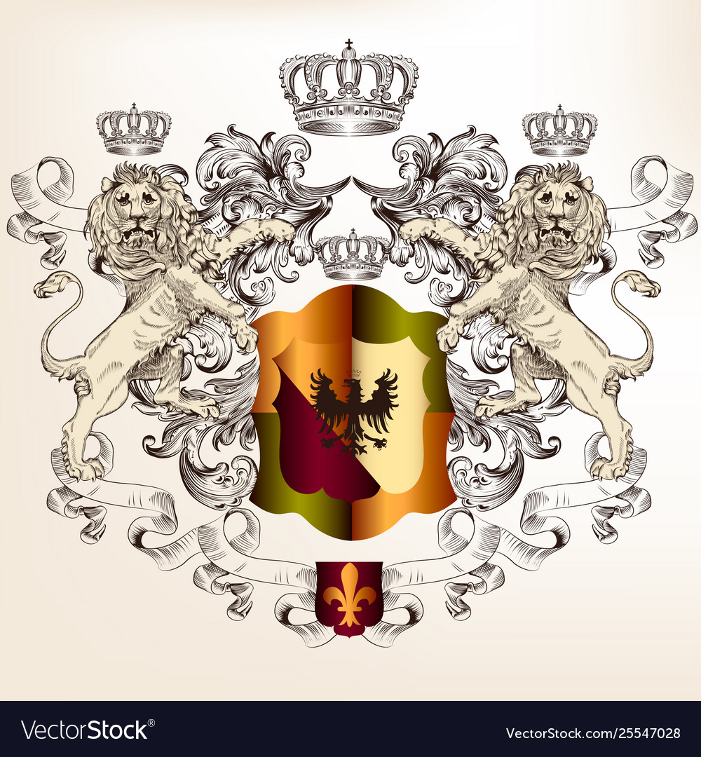 Heraldic design shield and lions vintage style Vector Image