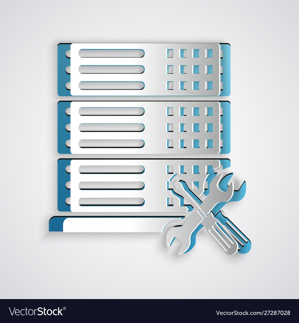 Paper cut database server with screwdriver Vector Image Paper cut database server with screwdriver