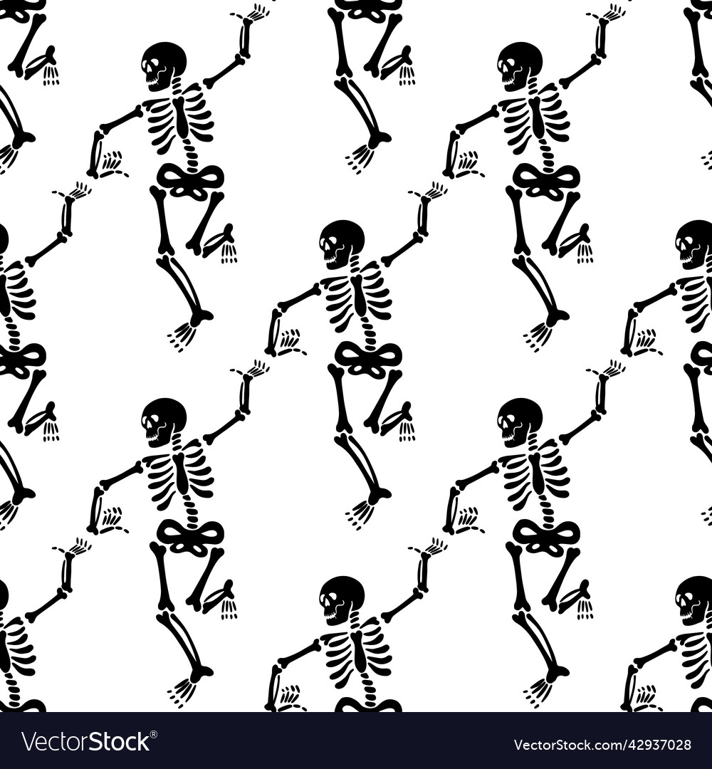 Seamless pattern with black skeletons