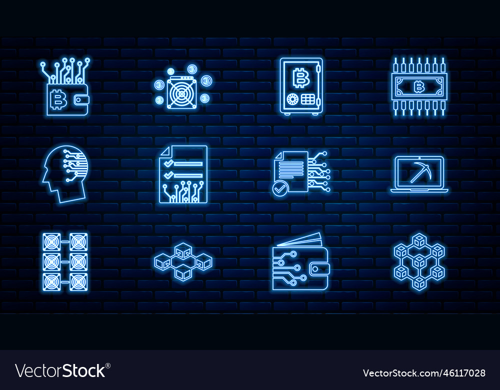 Set line blockchain technology mining with laptop