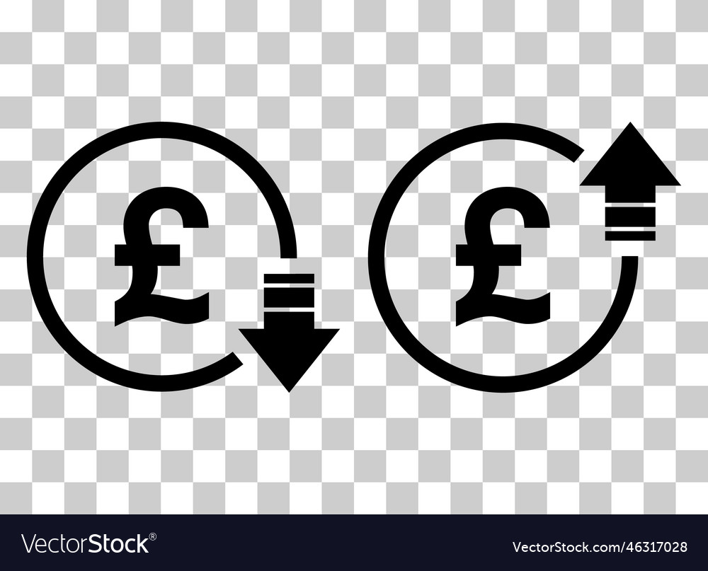 Set of cost symbol pound increase and decrease Vector Image