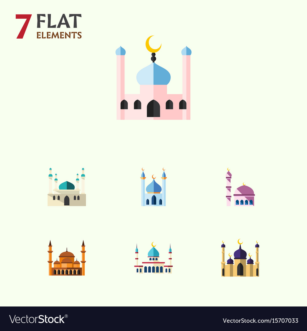 Flat icon building set of architecture mosque