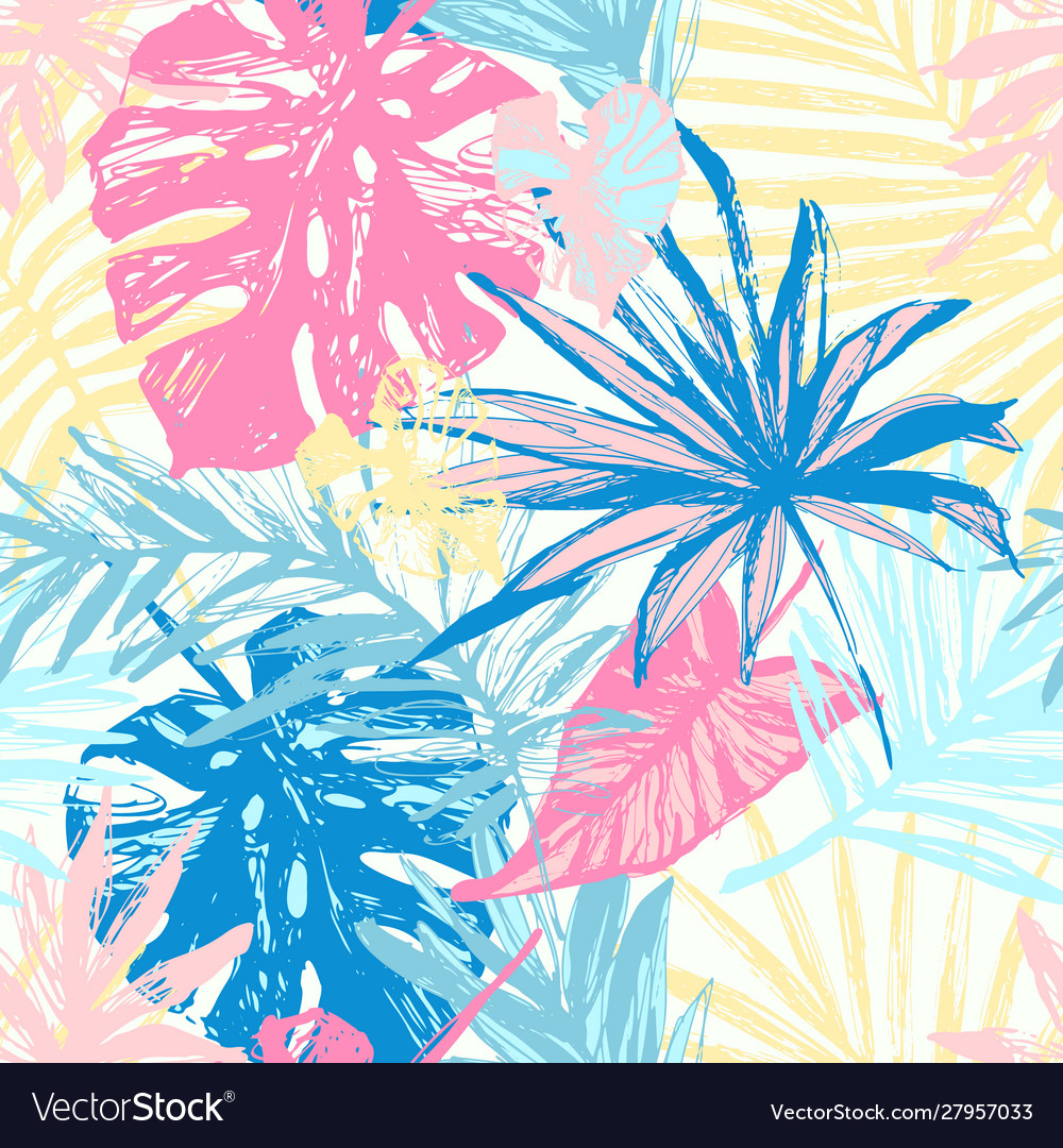 Hand drawn grunge textured tropical leaves Vector Image