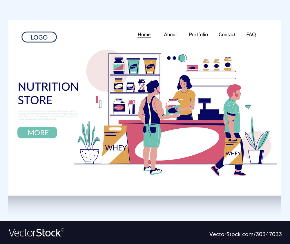 Nutrition store website landing page design Vector Image