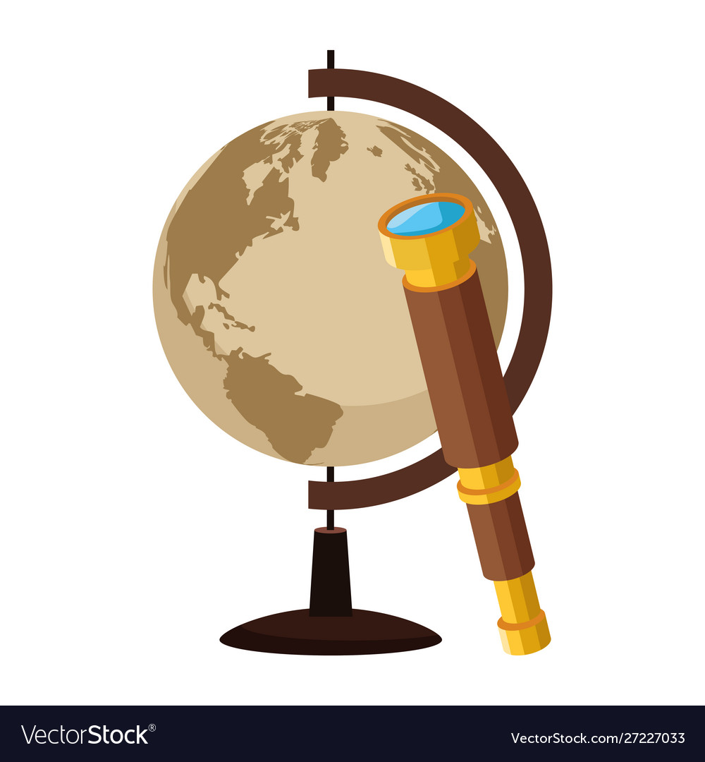 Retro world map and telescope navigation vector image Retro world map and telescope navigation
