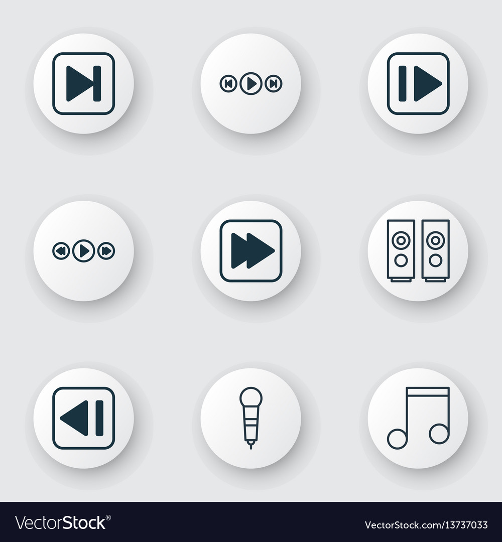 Set of 9 music icons includes audio buttons skip Vector Image Set of 9 music icons includes audio buttons skip
