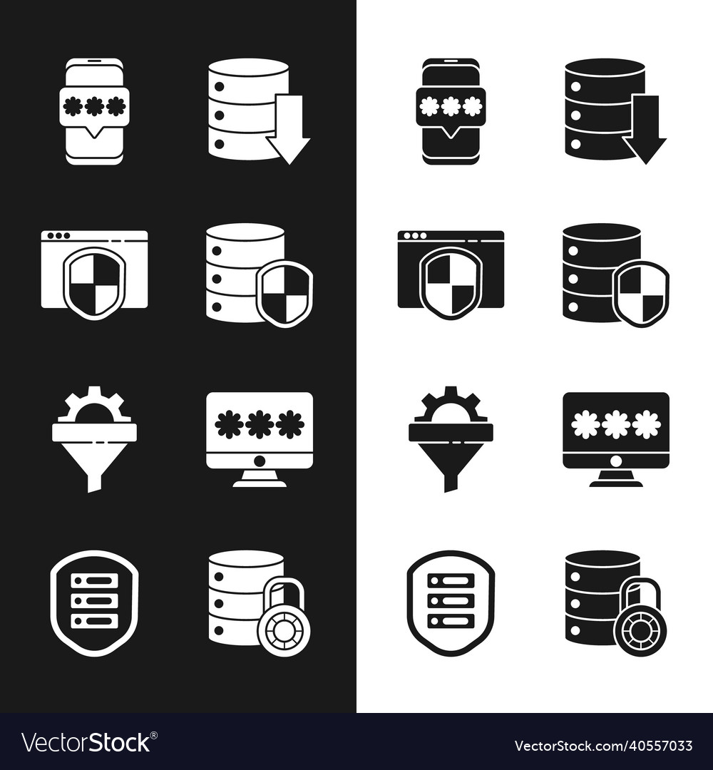 Set server with shield browser mobile vector image Set server with shield browser mobile