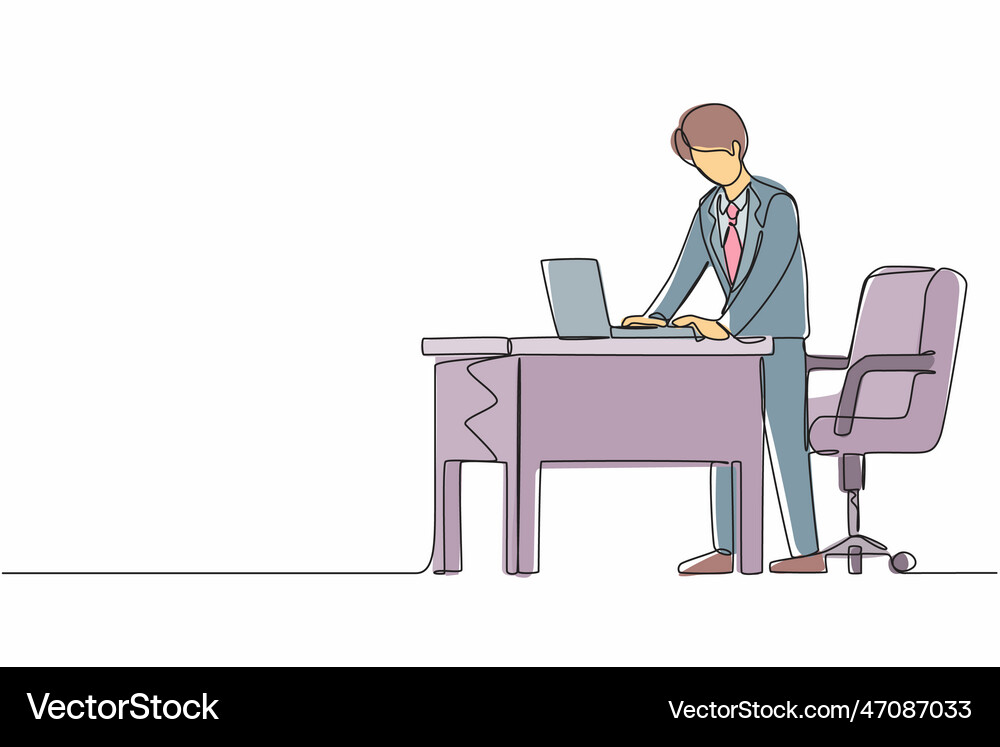 Single one line drawing man employee working at Vector Image