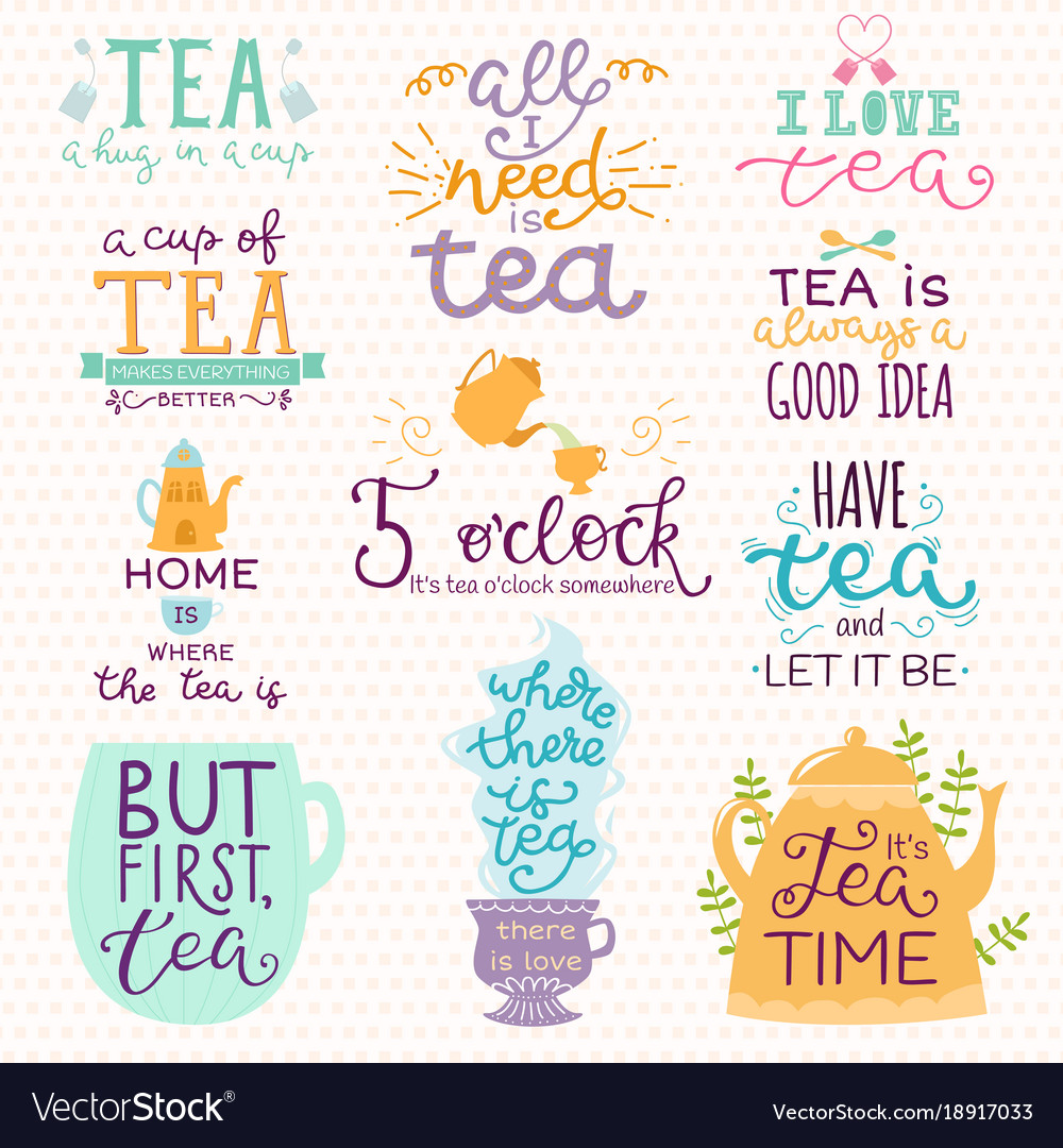 Download Tea time lettering logo quote lettering Royalty Free Vector