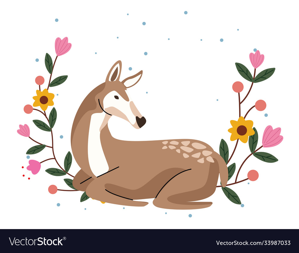 Wild fawn animal with flowers garden