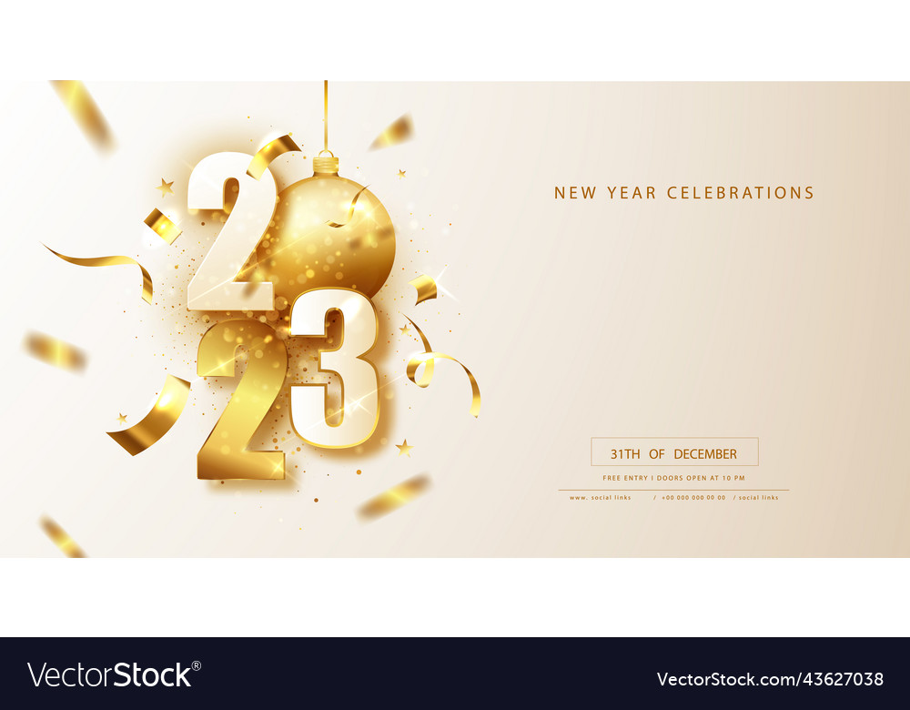2023 gold numbers with golden balloons vector image 2023 gold numbers with golden balloons