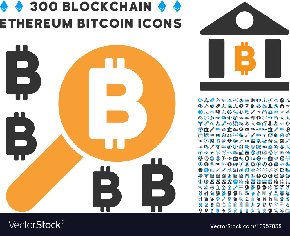 Bitcoin search flat icon with set