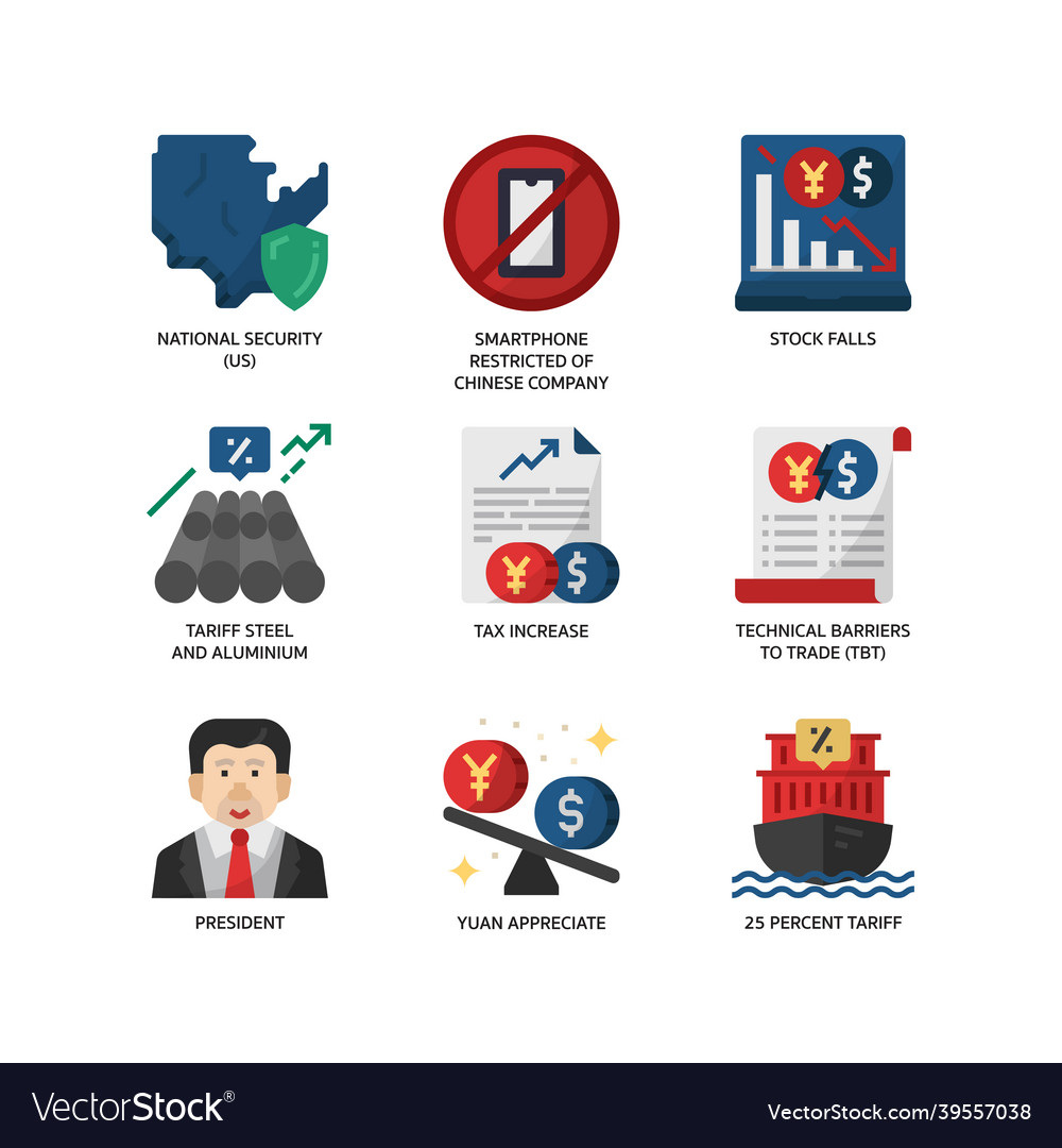 China And Us Trade War Icon Set Royalty Free Vector Image China And Us Trade War Icon Set Royalty Free Vector Image