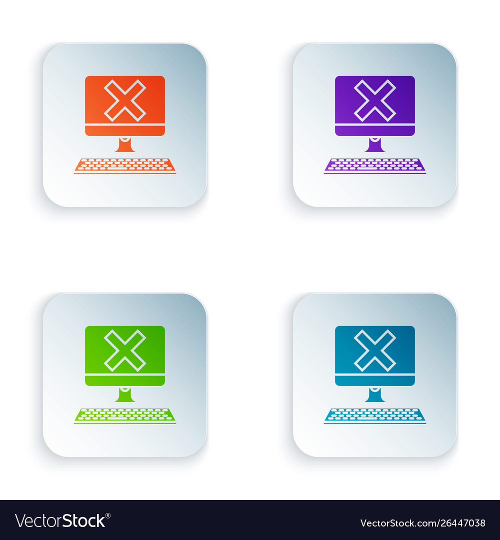Color computer with keyboard and x mark icon vector image Color computer with keyboard and x mark icon