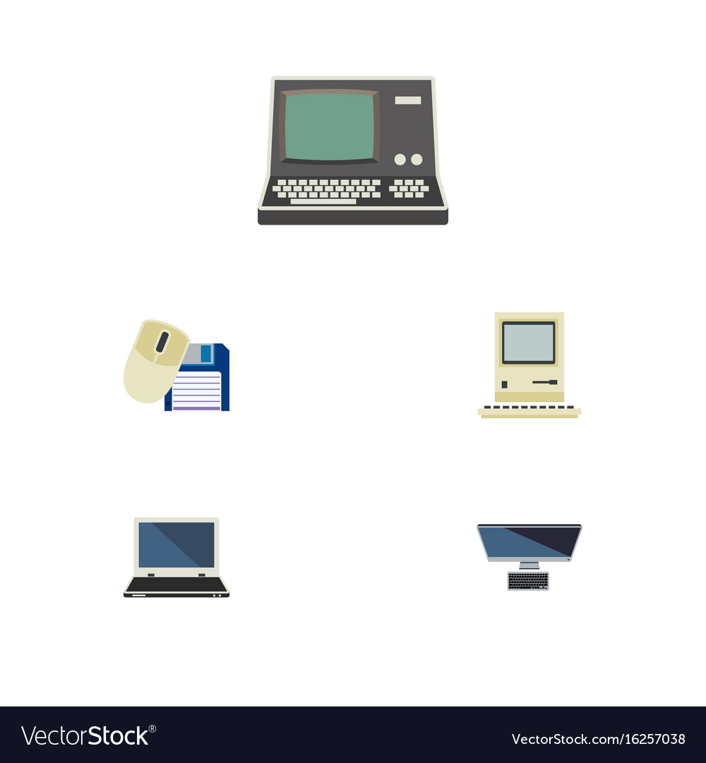 Flat icon laptop set of computer mouse notebook